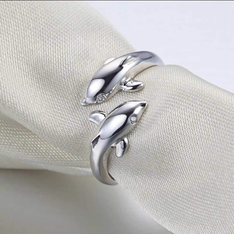 Прекрасный двойной Дельфин открытие регулируемое кольцо Свадебная вечеринка