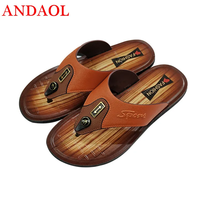 

ANDAOL men's Summer casual sandals Top Quality Moccasins Outdoor Light Beach Slippers Fashion Flip Flops Non-Slip Flats shoes