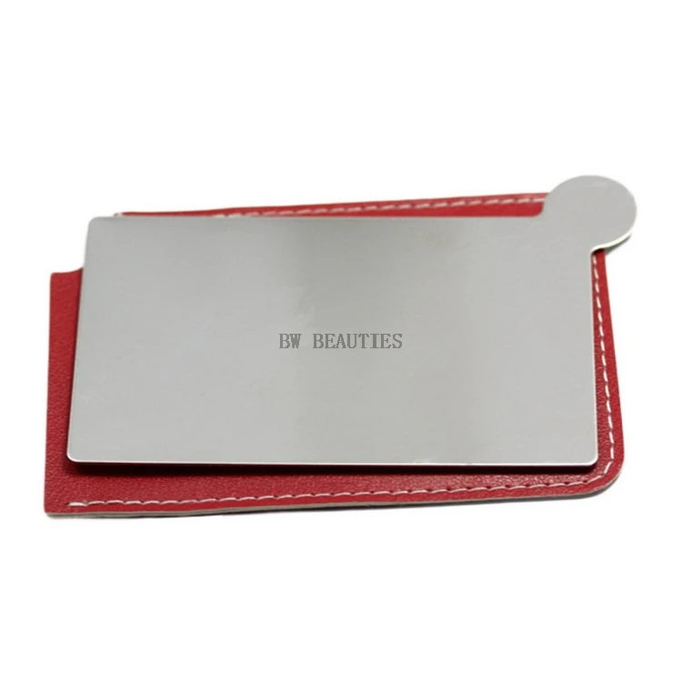 

100Pcs/Lot Portable Shatter Proof Card Style Pocket Cosmetic Mirror PU Leather Cover Stainless Steel Unbreakable Makeup Mirror