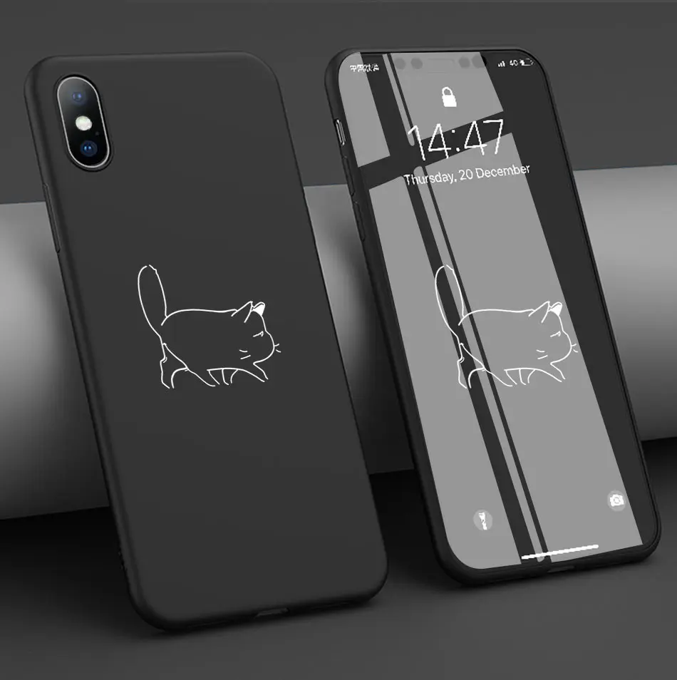 Lovebay мягкие черные чехлы для телефонов с котом для Iphone 6, 6 S, 7, 8 Plus, XS Max, XR, X, ультра-тонкий силиконовый чехол с милым рисунком
