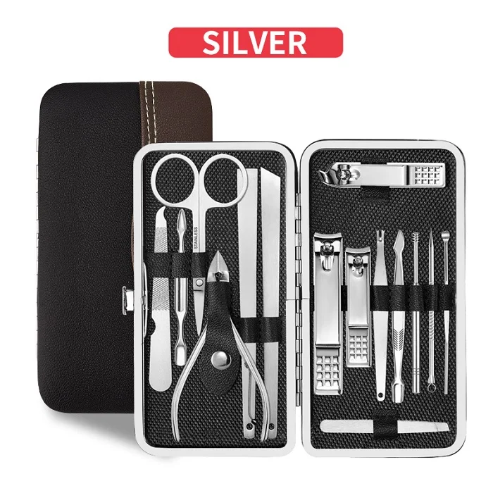 Silver Профессиональный маникюрный педикюрный набор, кусачки для ногтей, набор из нержавеющей стали 15 в 1, портативный дорожный набор для ухода за волосами для мужчин/женщин, NT130 - Цвет: Silver
