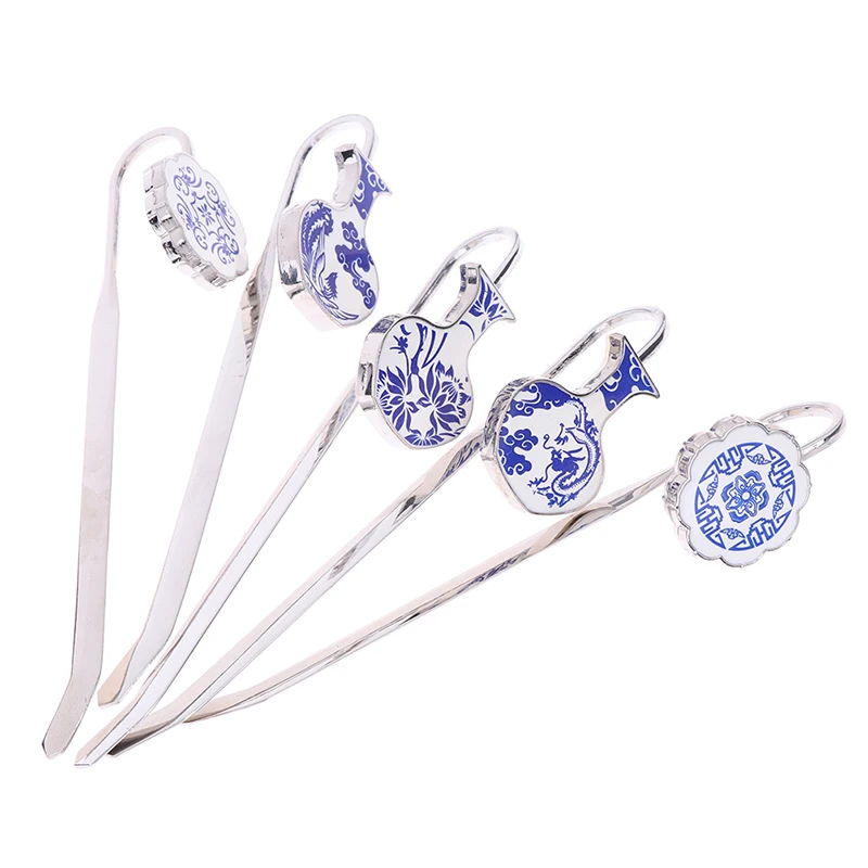 Vintage Porcelain Vase Bookmark For Books Blue And White Metal Bookmark School Stationery Items Creative Unique Gift