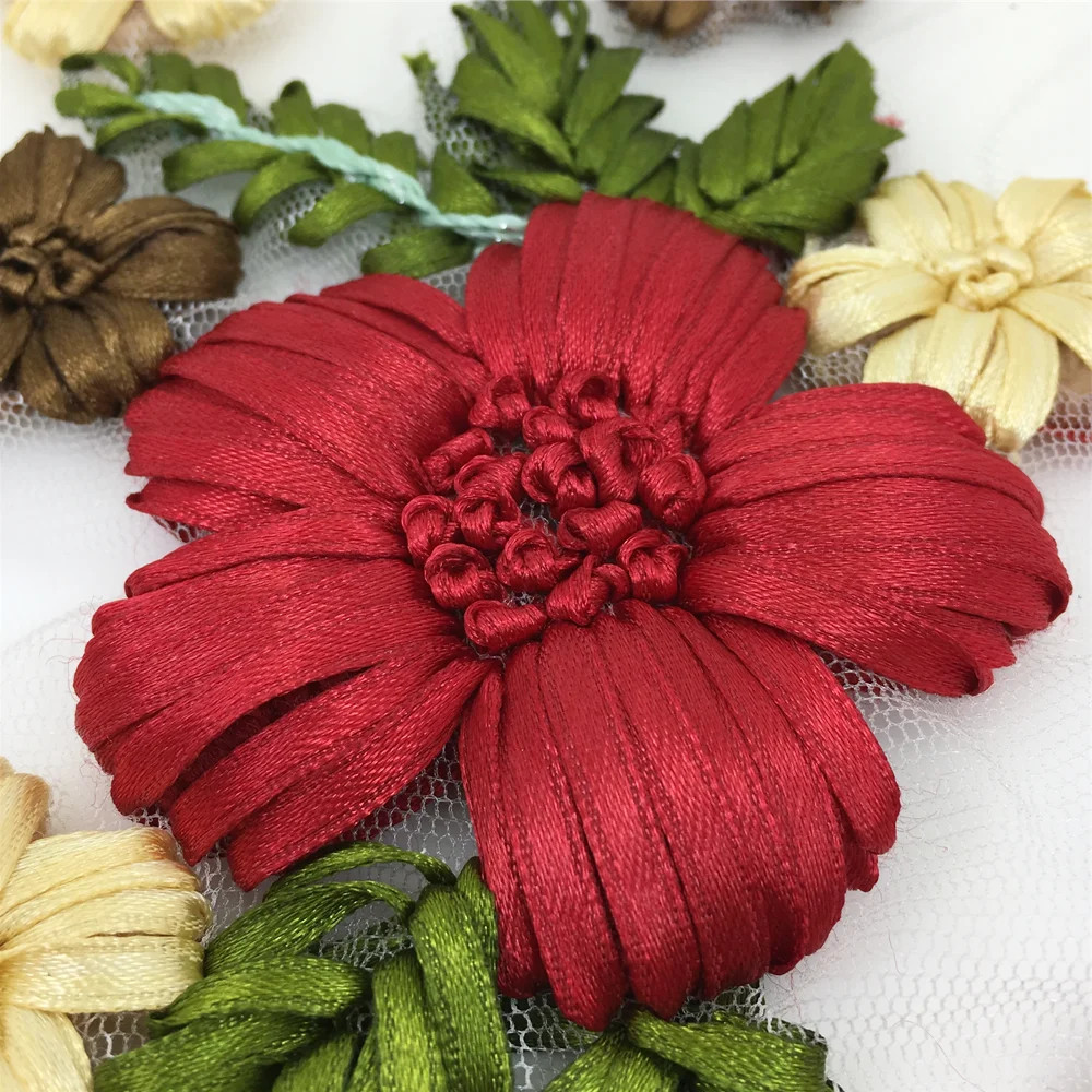 2pc Red Ribbon Embroidery Patch Flower Embroidered Patches For Clothing Vintage Applique Clothes Parches Ropa Sew On AC1415 | Дом и сад