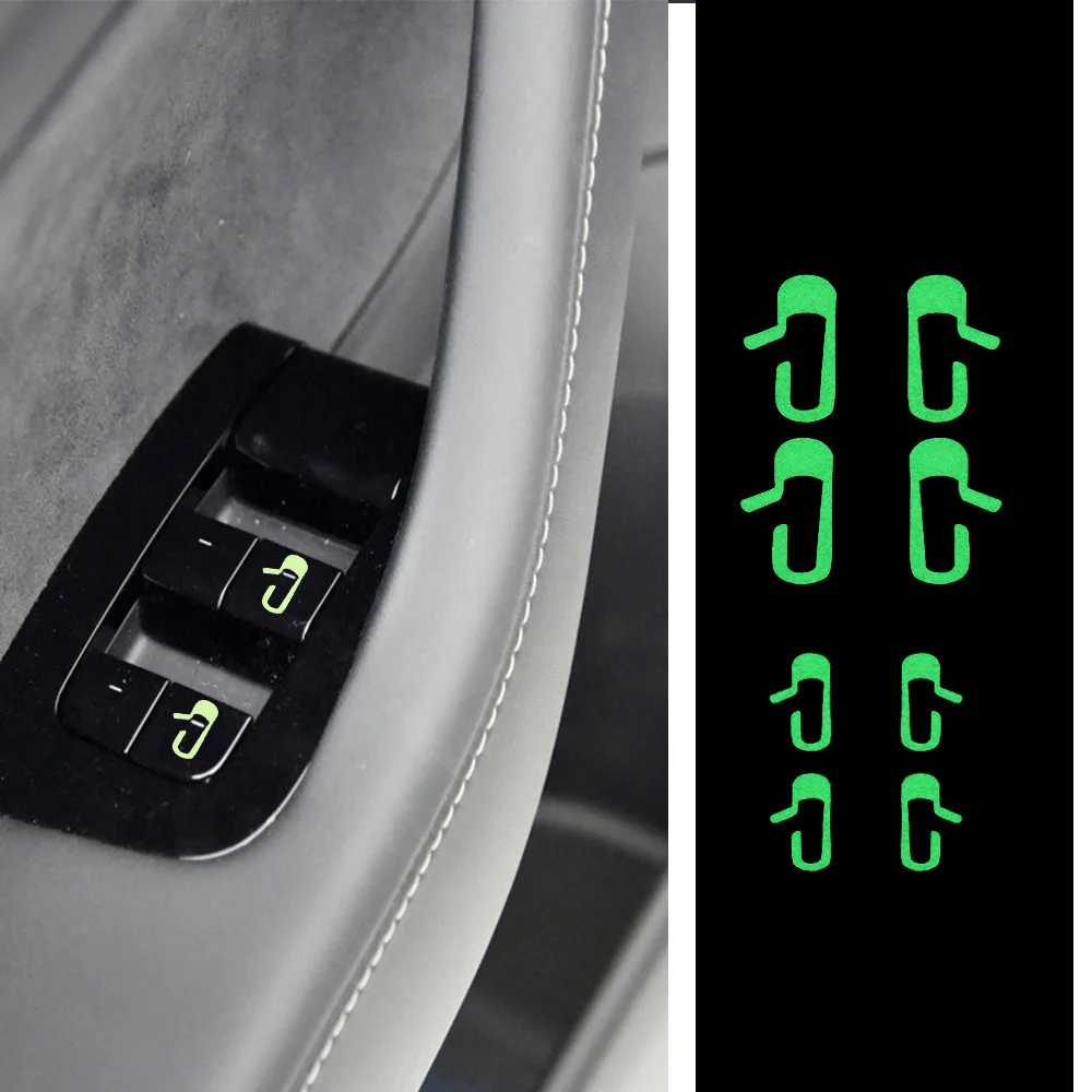 Luminous type 8 шт., наклейка на выход для двери автомобиля, для Tesla, модель 3, наклейка на дверной переключатель, кнопка открывания, напоминание, наклейка, украшение интерьера - Название цвета: Luminous type
