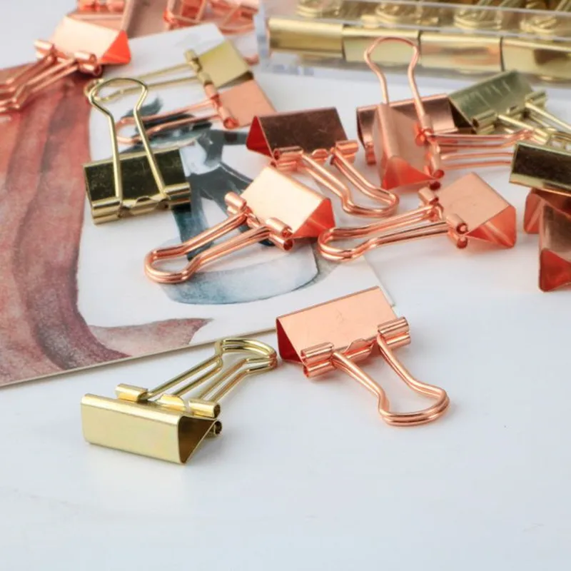 Coloffice 12PCS/Box Retro Solid Color Rose Gold Metal Binder Clips Notes Letter Creative Paper Clip Memo Holder Office Student | Канцтовары