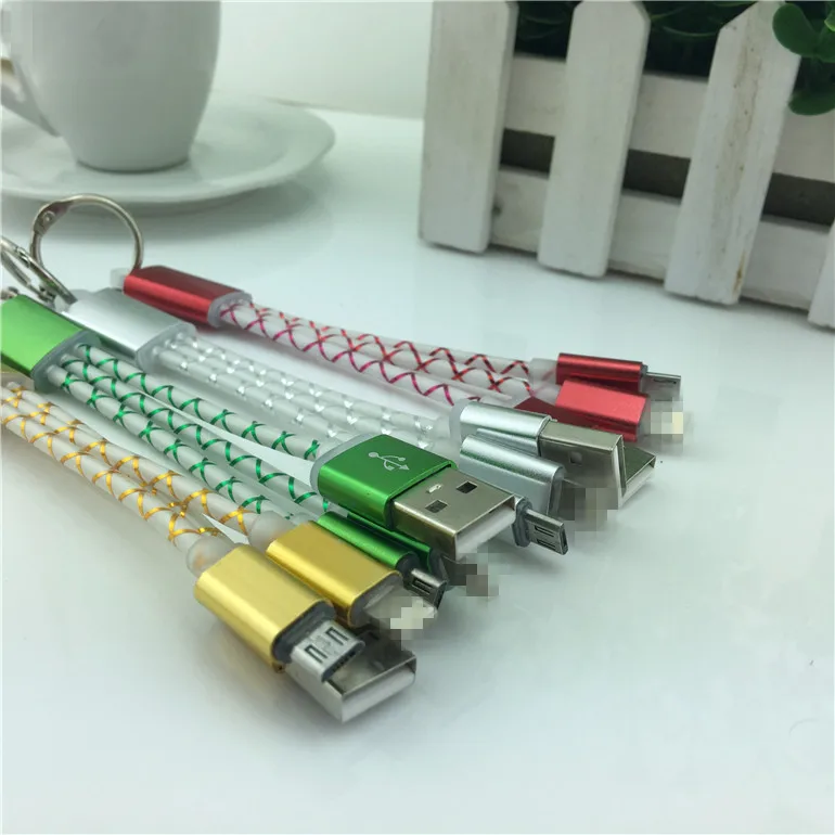 2017 красочный 2 в 1 micro USB 8pin кабель брелок для телефона зарядный Samsung iphone 5 6 6s 7 7plus