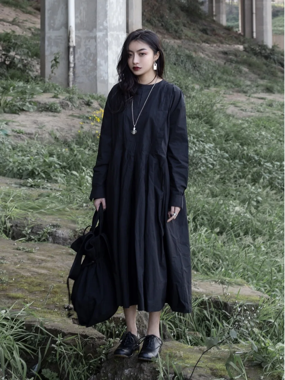 Cakucool 2019 Весна и лето новое темное свободное Плиссированное длинное платье с