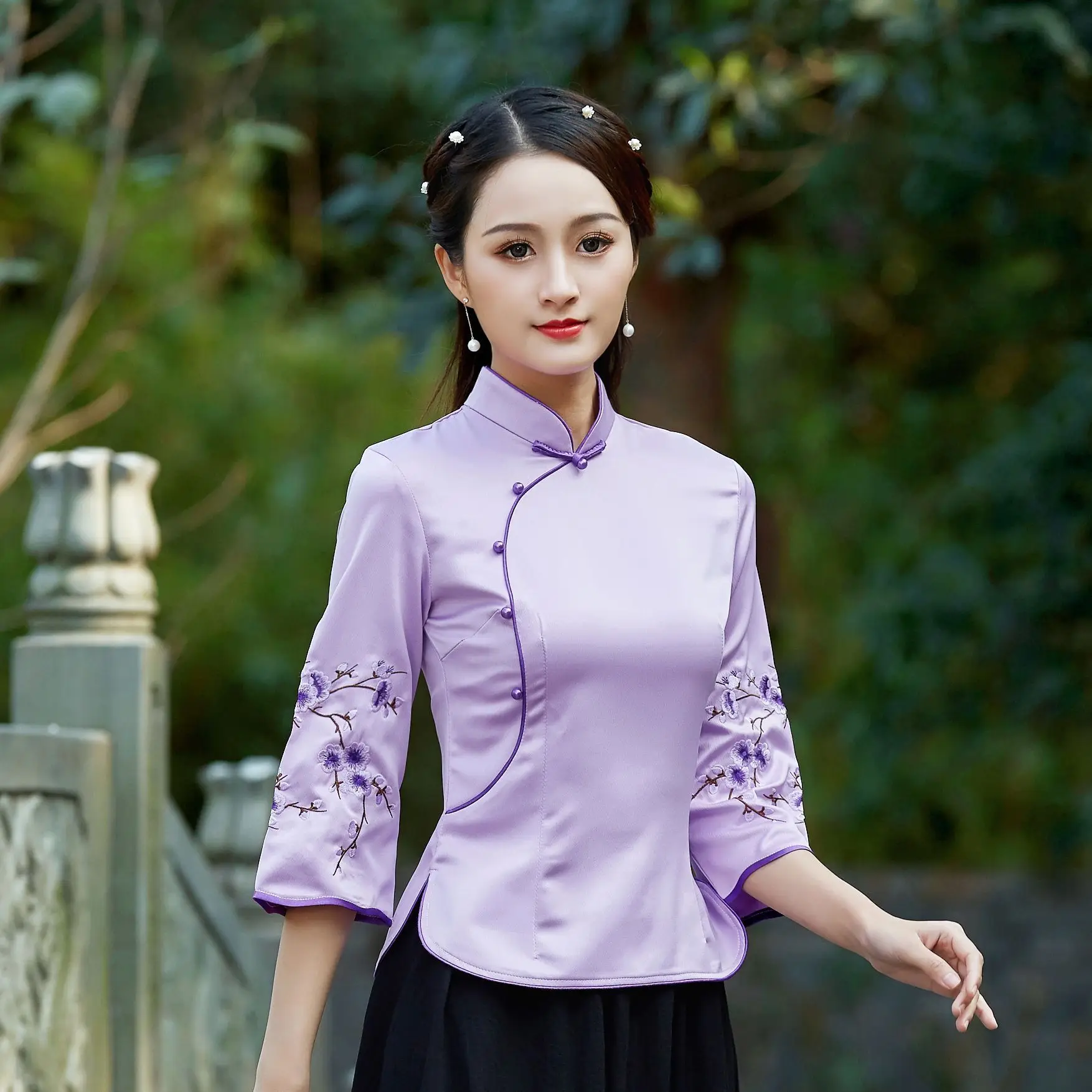Розовые Топы китайские Qipao рубашки guzheng вышивка цветок национальная таможня мода ежедневно Китай чайная церемония обслуживание шелковый пиджак