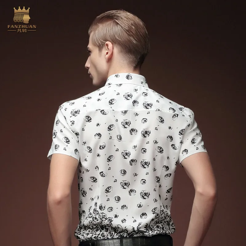 Мужская рубашка с коротким рукавом белая Повседневная деловая квадратным