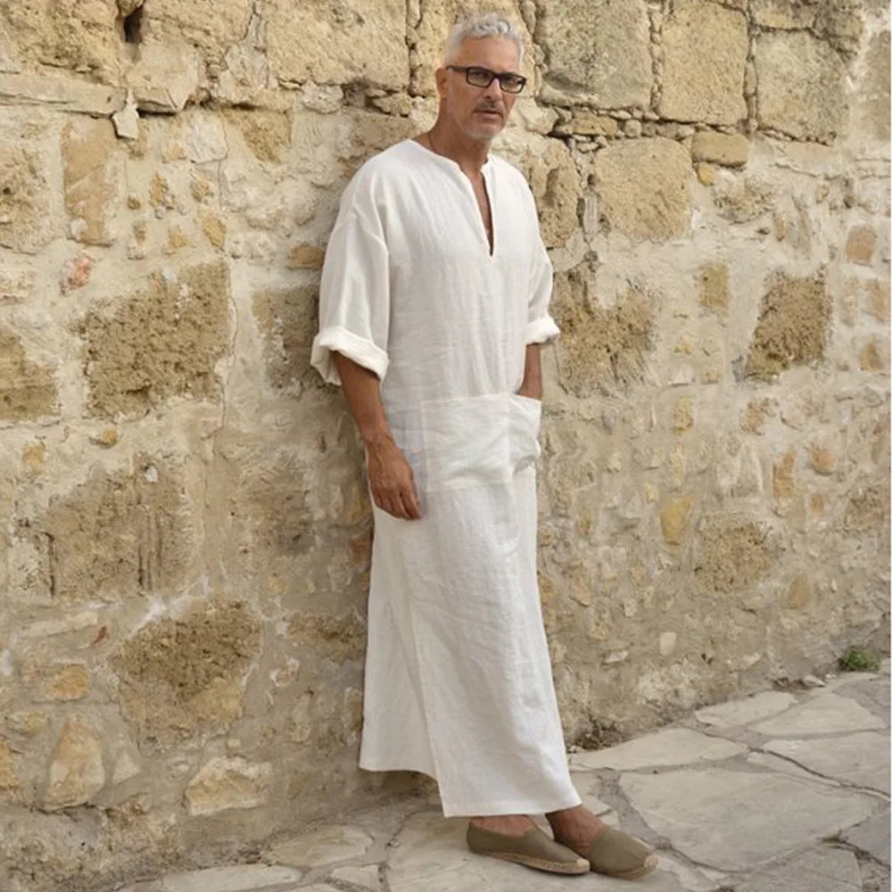 Home&Nest Islamic Arab Muslim Kaftan Hooded Long Sleeve Vintage Loose Dress Men Saudi Arabia Muslim Clothes#0611