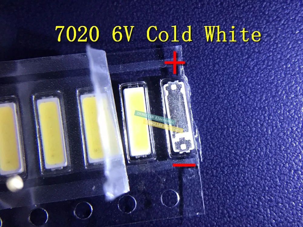 100 шт./лот SMD 7020 LED 6V холодный белый мА 80 лм для телевизора/ЖК-подсветки LED