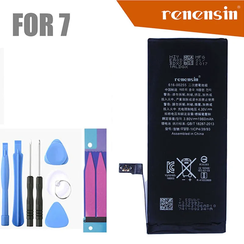 

Перезаряжаемый телефон Renensin, встроенный аккумулятор для iPhone 7 7G, реальная емкость 1960 мАч, с комплектом инструментов для ремонта и наклейкой ...