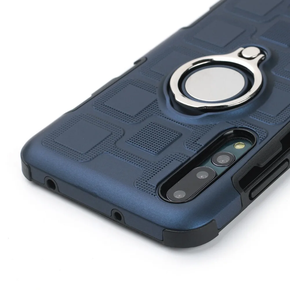 For Coque Huawei P20 Pro Case Hybrid Shockproof Finger Ring Holder Kickstand Fit Magnetic Car Mount Cover for |