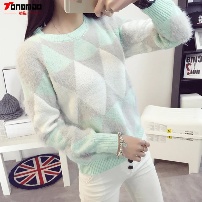 Пуловер женский весенне-осенний в клетку с длинным рукавом зима 2018 | Женская