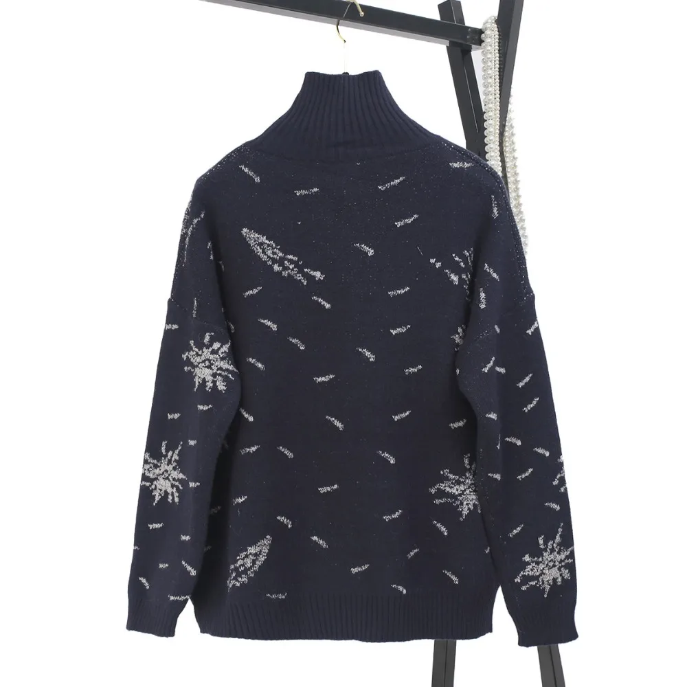 2019 Turtleneck Sweater Women Winter Thick Runway Design Galaxy Moon Oversized Casual Wool Pullover Knit Jumper pull femme | Женская