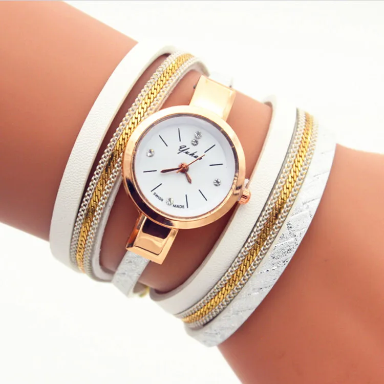 100 шт./лот новые модные женские плетеные кожаные часы обернутые розовым золотом