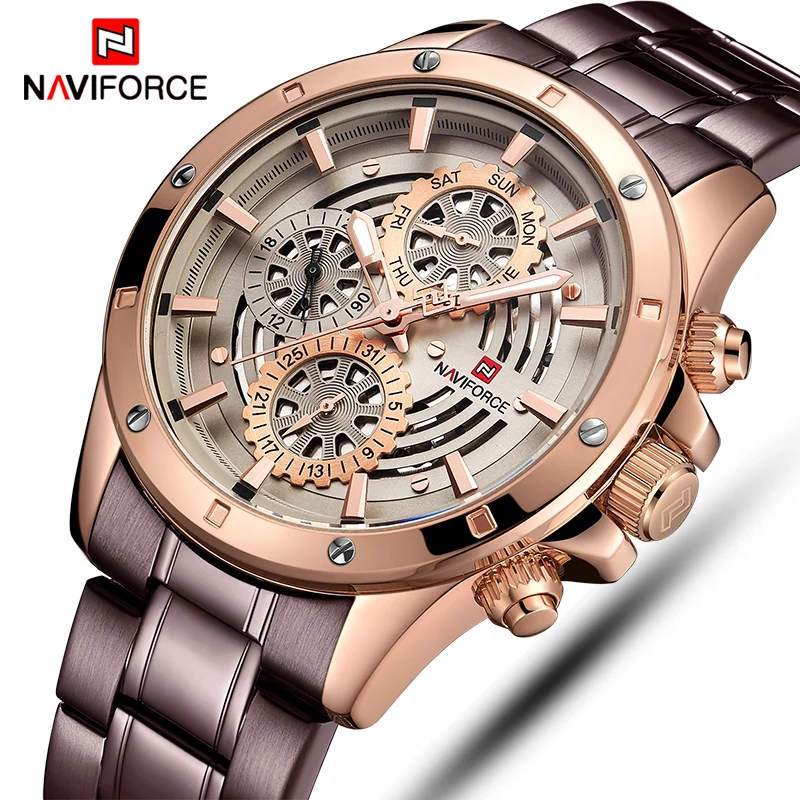 Часы наручные NAVIFORCE Мужские кварцевые роскошные брендовые модные повседневные