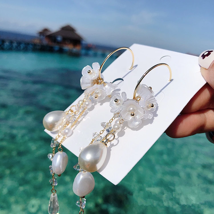 2019 Мода натуральная основа цветок кристаллы жемчужины бусины длинная