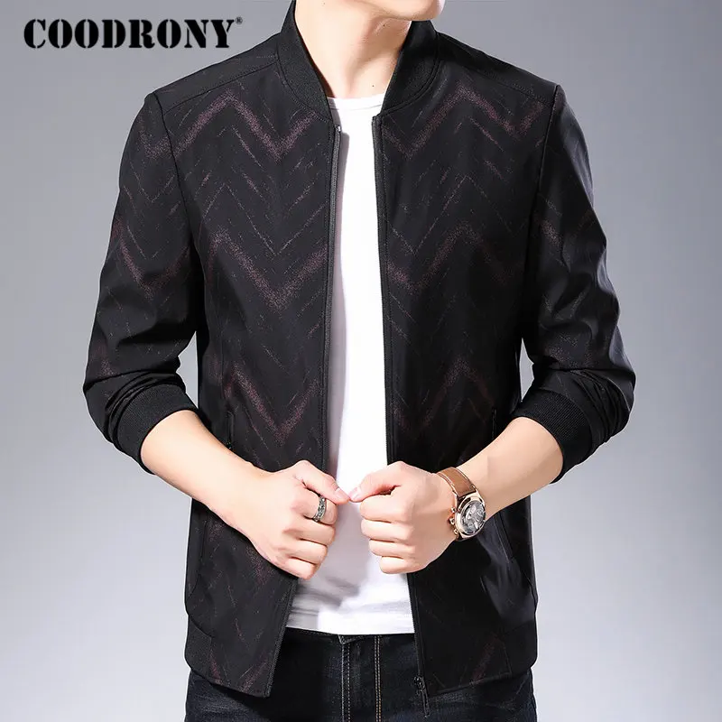 Красный Бренд COODRONY, куртка-бомбер, Мужская Уличная мода, Полосатое пальто, Мужская одежда, новинка, Осень-зима, мужские куртки и пальто, 98005 - Цвет: Красный