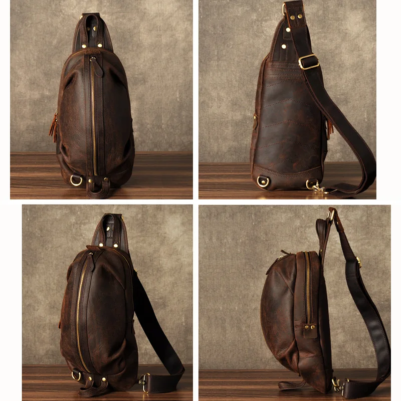 Кожаная повседневная мужская нагрудная сумка из воловьей кожи в стиле ретро