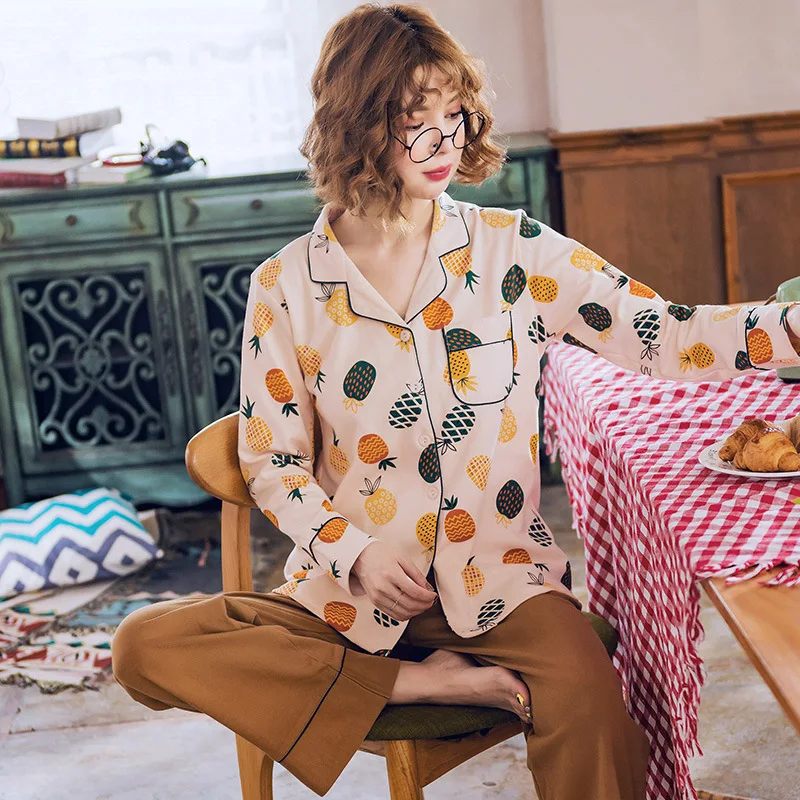 Новый продукт осенние женские пижамы из чистого хлопка широкие брюки с длинным