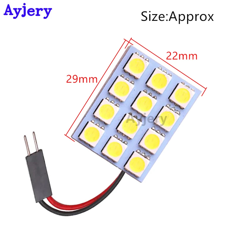 AYJERY 20 шт. Festoon Dome Bulb Lamp 12 SMD 5050 Panel светодиодный Car внутреннее освещение для чтения В