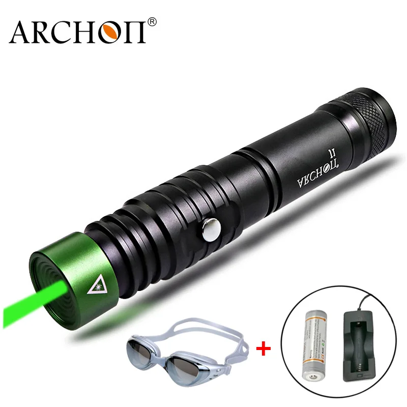 SETxGlasses Подводная указка зеленый флэш-светильник ARCHON J1 указательный фонарь подводный 100 метров мощный светодиодный светильник 18650 лампа для дайвинга - Испускаемый цвет: SETxGlasses