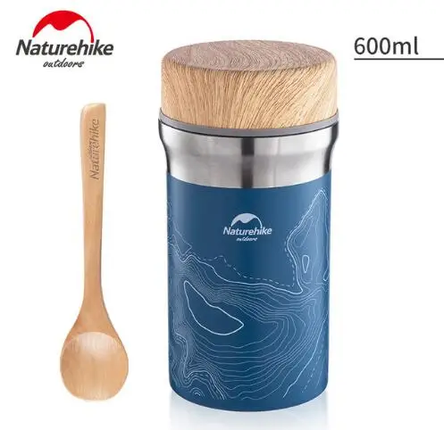 600ml Blue Naturehike 600 мл Посуда для походов чашка для воды Термос бутылка портативная коробка для пикника Посуда с ложкой - Цвет: 600ml Blue
