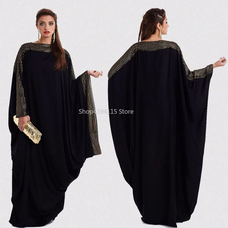 Arabic Elegant Loose Abaya Dubai Vestidos Kaftan Islamic Turkey Muslim Long Dress Clothing Women Black Robe Femme Plus Size 6XL |