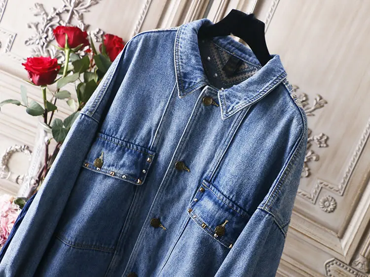 XITAO Tide Лоскутная джинсовая куртка с кисточками Enbroidery с заклепками женская одежда пальто Топ Мода отложной воротник осень ZLL4256