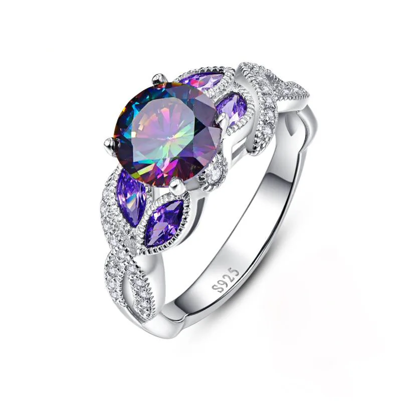 

Huitan Special Design Ring For Women Gorgeous Colorful CZ Main Stone Prong Setting Fashion Pattern Jewelry Ring Wholesale