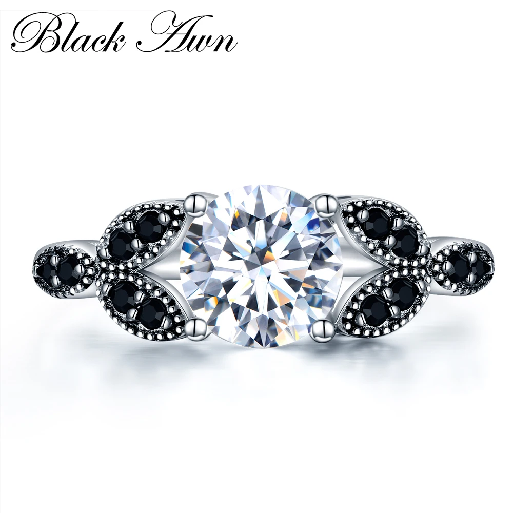 BLACK AWN Silver Color Jewelry Sets Trendy Engagement Wedding Necklace+Ring for Women PR035 |