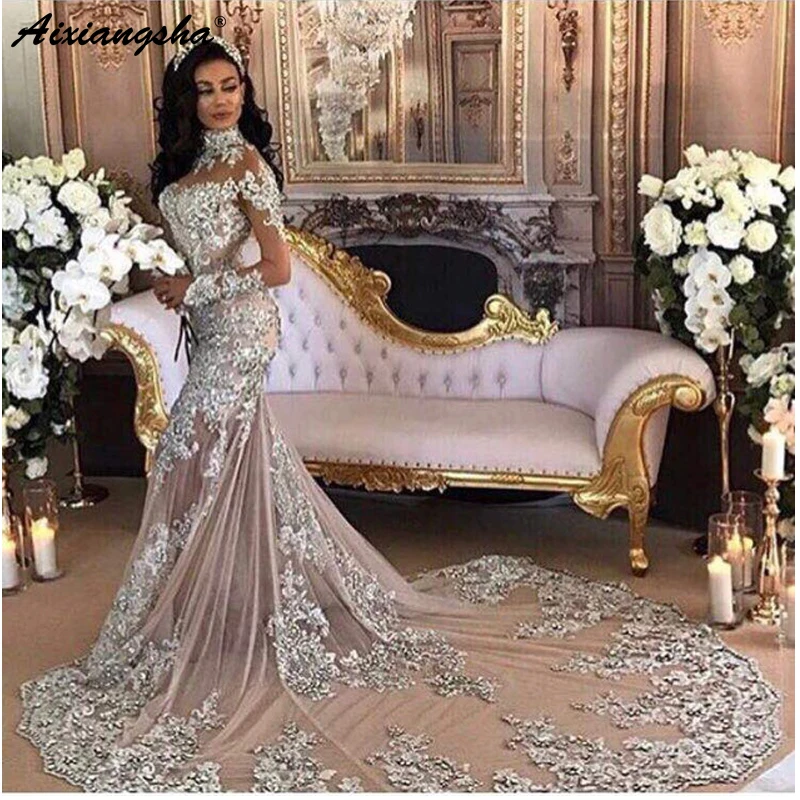

Muslim Evening Dresses Mermaid Long Sleeves Appliques Lace Bead Islamic Dubai Kaftan Saudi Arabic Long Formal Evening Gown