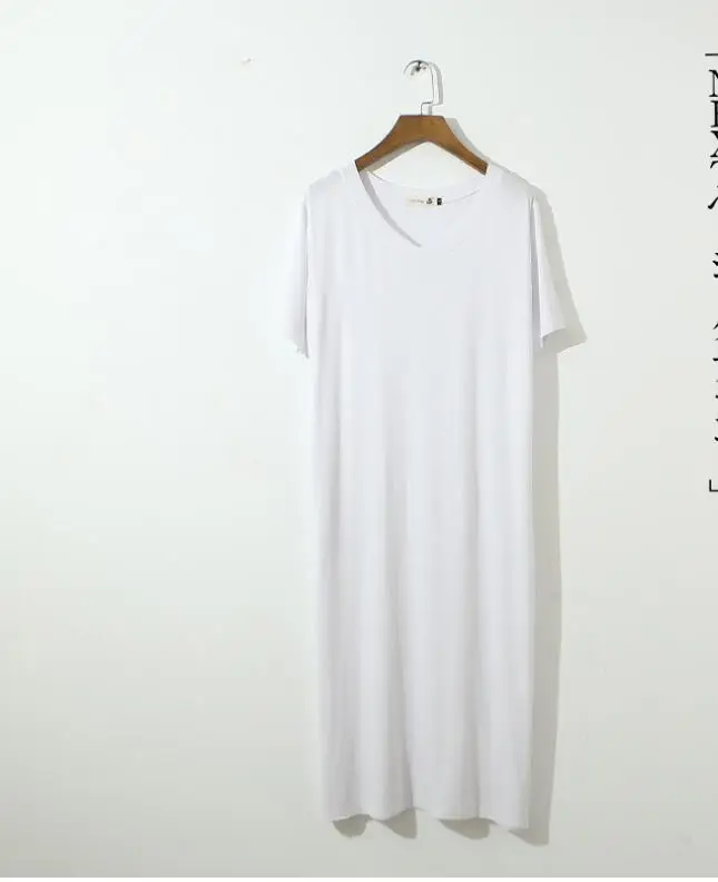 

Babbytoro Women Dress 2020 V-neck Short-sleeved Cotton Large Size Dresses Loose Casual Split Long Clothings