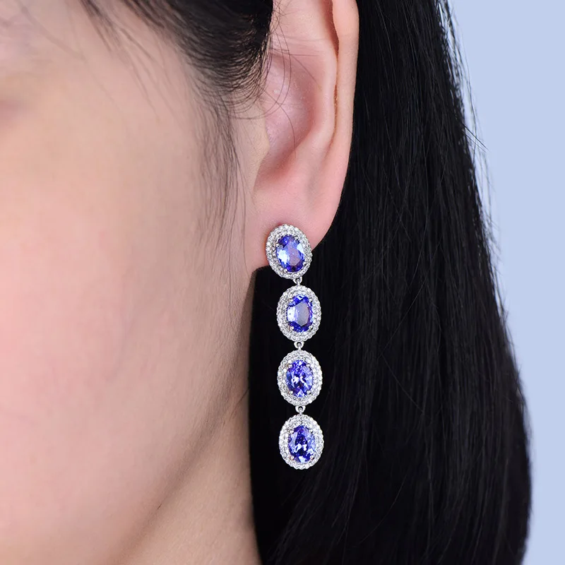 LOVERJEWELRY Винтаж Овальный 5x7 мм одноцветное 14kt белого золота с бриллиантами серьги