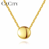 czcity minimalist round beans pendant 18k gold color sterling silver 925 women link chains collar necklace mirror polish jewelry