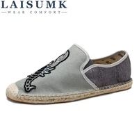 laisumk functional spring summer canvas espadrilles color blocking loafers graywhiteblackmen linen breathable casual shoes