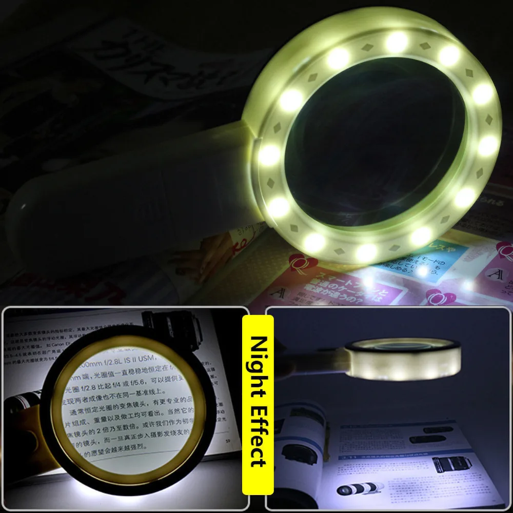 20X LED увеличительное стекло с подсветкой Ручной Лупа для чтения 12