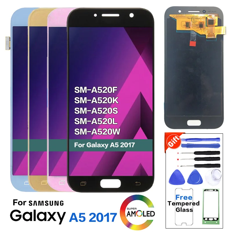 5 2 &quotAmoled lcd для SAMSUNG Galaxy A5 2017 ЖК дисплей сенсорный экран дигитайзер A520 A520F SM Замена