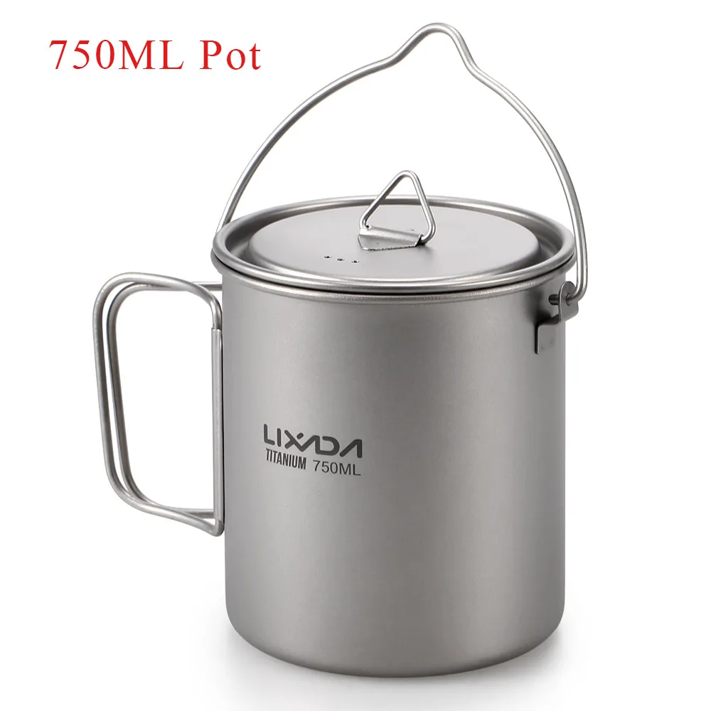 750ml pot Lixada 750 мл титановый горшок портативный 450/350 мл титановая чашка для воды, Кружка со спортивной складной ручкой походная посуда для пикника - Цвет: 750ml pot