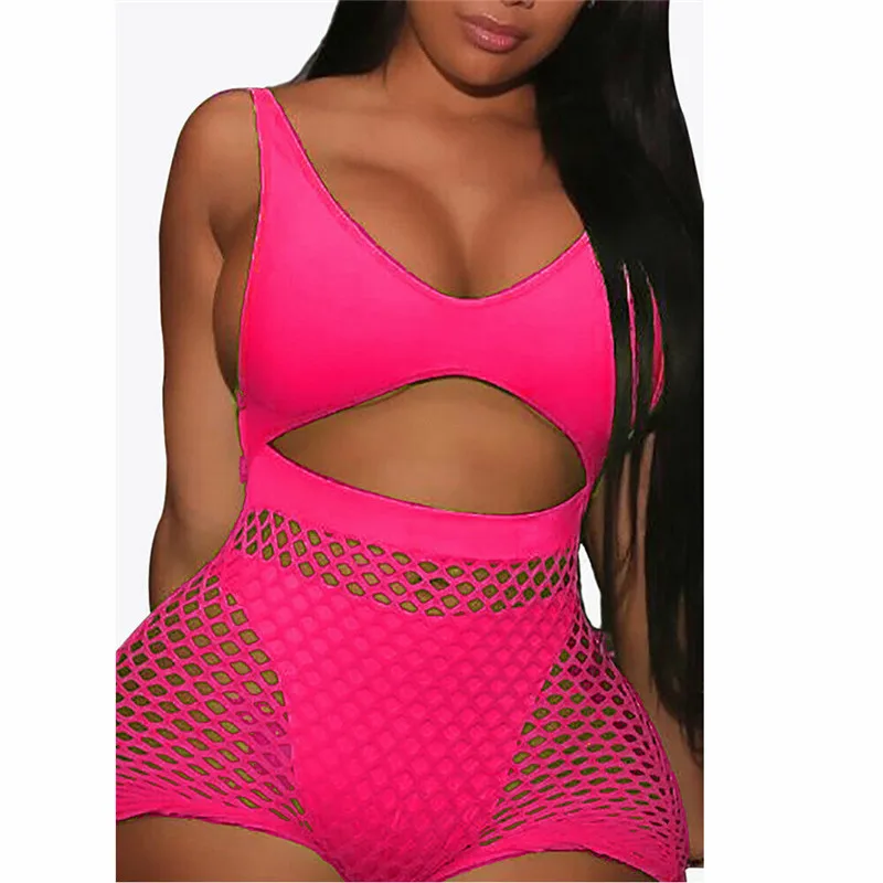 

Women Sheer Mesh Jumpsuit New Sexy Hollow Out Backless Slim Romper Ladies' Fashion Soild Color Bodycon Playsuit Summer Hot Sale