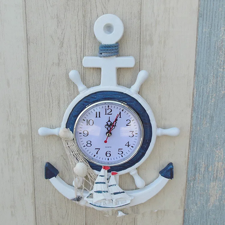 

1PC Anchor Clock Beach Sea Theme Nautical Ship Wheel Rudder Steering Wheel Starfish Decor Wall Hanging Decoration MP 009
