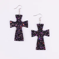10 colors glitter cross leather dangle drop earrings for women