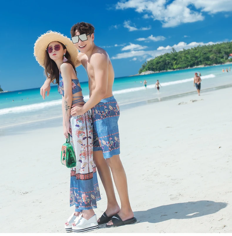 Swimwear Women Couple Men Board Shorts Swimming Trunks Surfing Suit Beach Clothes Swimsuit Women 3pcs Swimsuit Bikinis Set