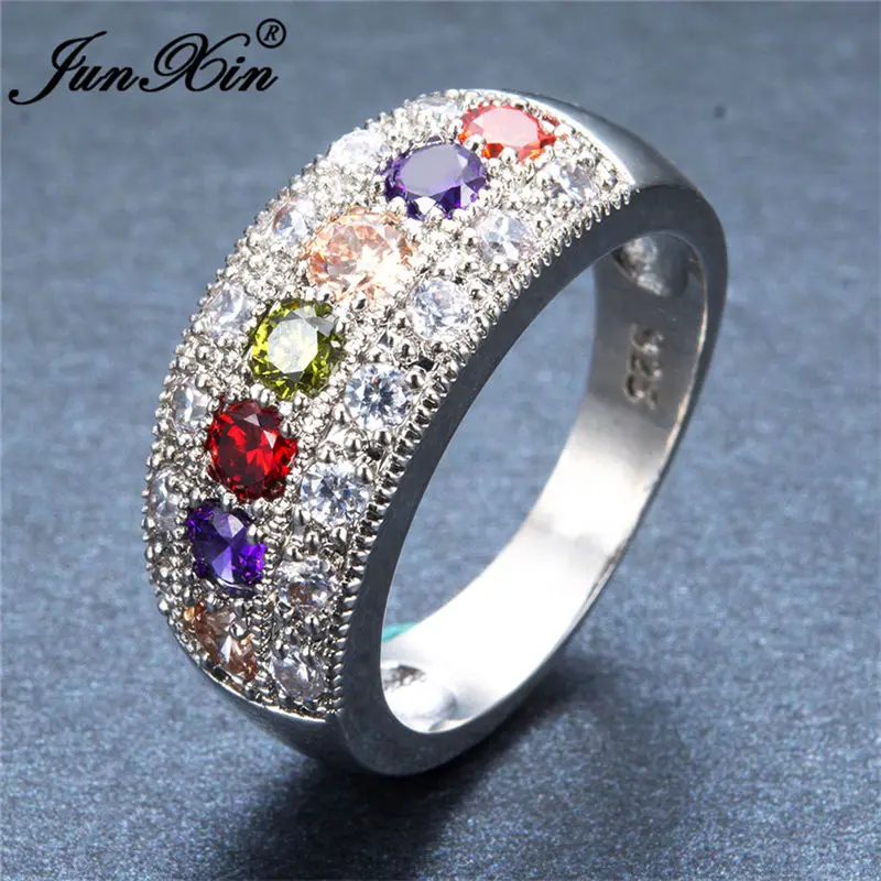 Multi Color 2 Бренд junxin, женское кольцо на палец белого и фиолетового цвета, мода, Стерлинговое Серебро, заполненное ювелирное изделие, кольца на годовщину для женщин - Цвет основного камня: Multi Color 2
