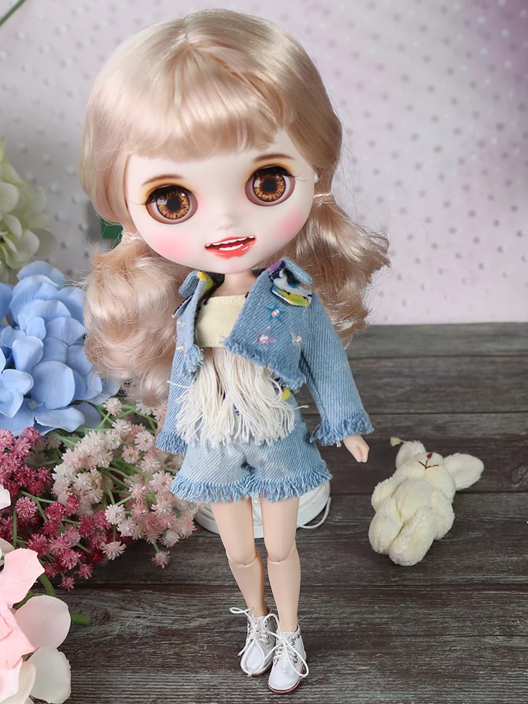 ICY blyth кукла Ручная роспись матовое лицо белая кожа милые золотые кудри волосы костюм куклы с зубами губы брови 30 см DIY BJD SD подарок