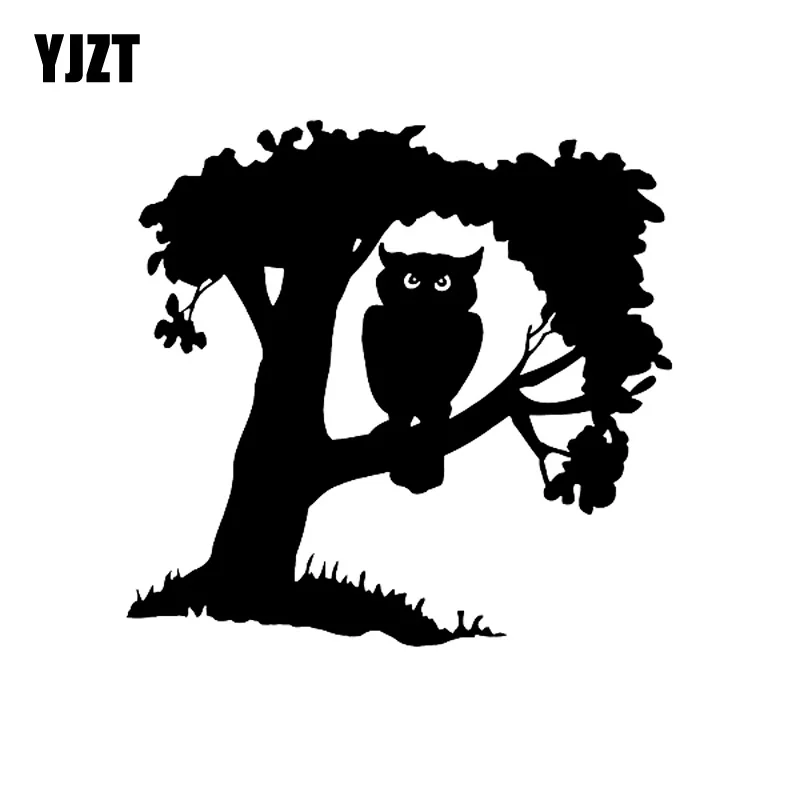 

YJZT 18CM*17.4CM Tree Floral Nature Living Fun Bird Owl Car Sticker Decor Vinyl Decal Graphical Black/Silver C11-1188