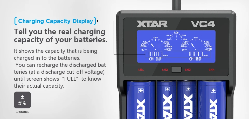 XTAR VC2 VC2 плюс VC4 VC2S VC4S батарея зарядное устройство для 10440/16340/14500/14650/18350/18500/18650/18700/21700/20700/17500