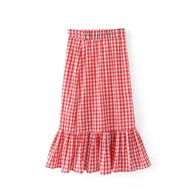 Watialady красный клетчатая юбка Повседневное Для женщин Лето 2017 г. Высокая талия