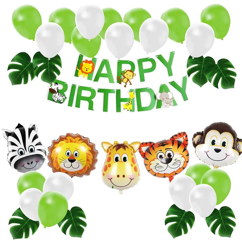 

1 Набор фольгированных воздушных шаров в виде животных, джунглей, сафари, украшение для летней вечеринки, дня рождения, детский бумажный баннер в виде джунглей